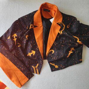 Cropped Astrology Jacket Orange and Black w/Shoulder Pads NWT Size Large